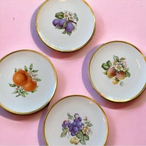 Set of 4 Vintage Gold Rimmed Fruit Plates